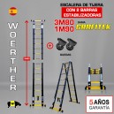 ESCALERA DE TIJERA TELESCOPICA GAMA GRAFITEK Woerther 3m80 Triple función CON 2 ESTABILIZADORAS - PACK 3