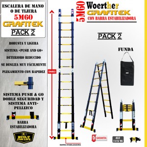 SCALERA DE TIJERA TELESC&Oacute;PICA WOERTHER 5M60 GRAFITEK - PACK 2