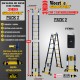 ESCALERA DE TIJERA TELESCOPICA GAMA GRAFITEK Woerther 3m80 Triple funci&oacute;n CON 2 ESTABILIZADORAS - PACK 2