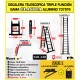 Escalera de tijera telescópica Woerther 5m60 - Triple función - Pack 3