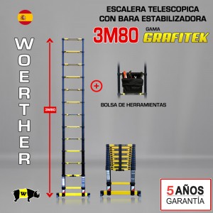 Escalera telescópica Woerther gama GRAFITEK 3m 80 - Pack 2