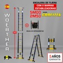 Escalera de tijera telesc&oacute;pica Woerther GRAFITEK 5m - Triple funci&oacute;n - Pack 2